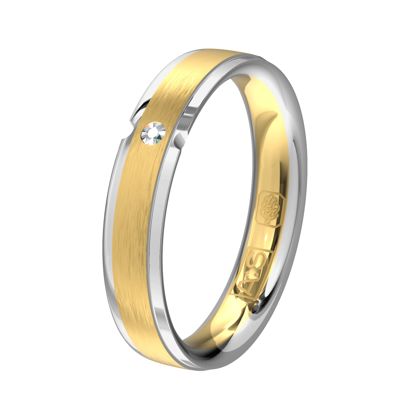 Bicolor is hot! Net als deze geel- en witgouden ring met een 'zwevende' briljant
