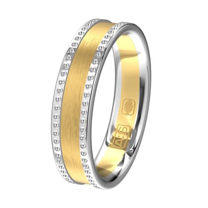 Een bijzondere combinatie van glanzend geelgoud en mat witgoud, de perfecte ring voor jouw trouwdag