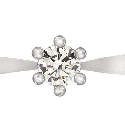 De klassieker onder de solitairringen! Prachtig uitgevoerd in een geheel witgoud palladium combinatie en voorzien van een briljant van 0,10 ct.